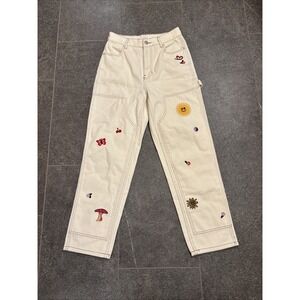 PACSUN Women's High Rise Carpenter Embroidered Off White/Cream Jeans Size 26 (2)